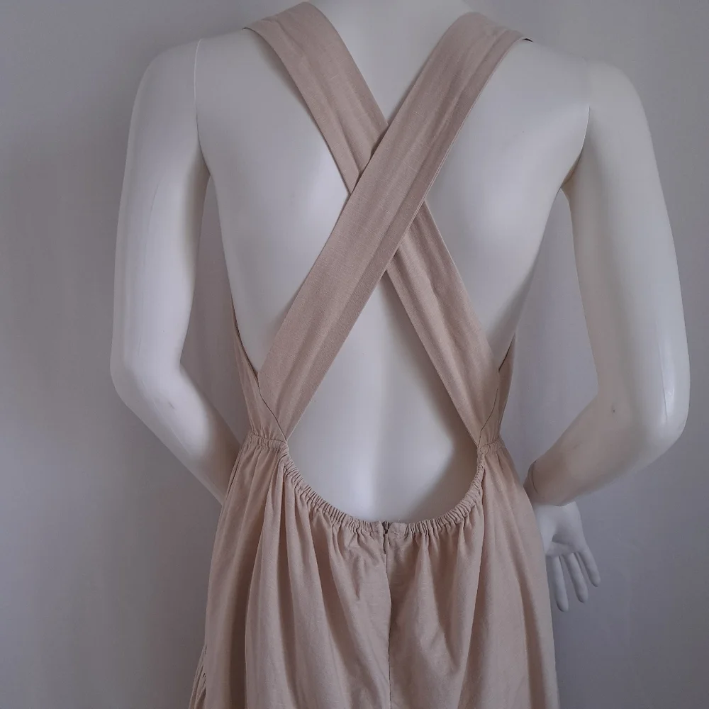 Charlie Holiday Lilian Linen Tiered Cutout Sleeveless Midi Dress